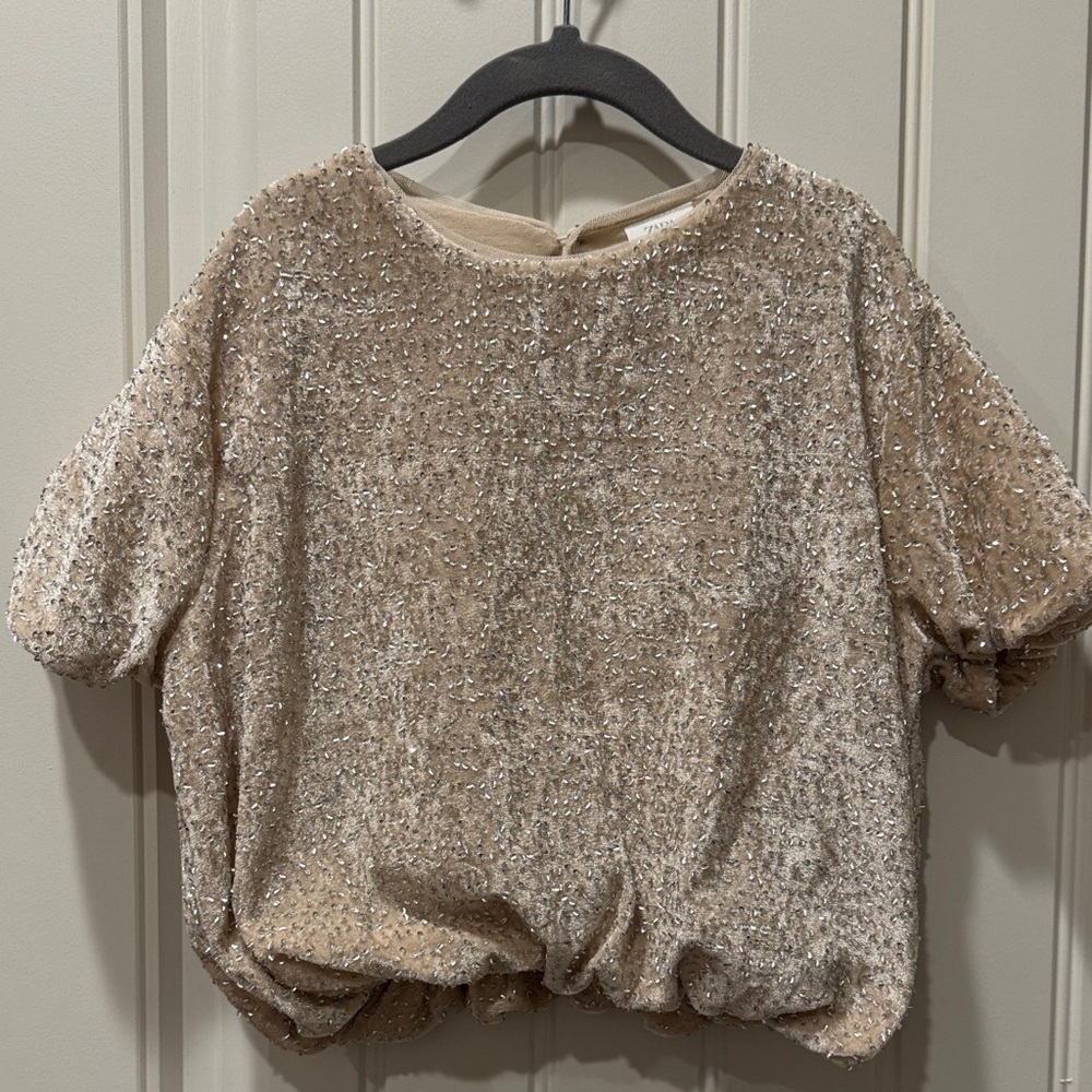 Elegant Beige Sequin Top